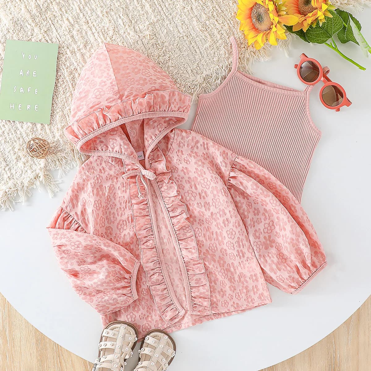 2 pezzi di giacche estive per ragazze, abbigliamento esterno coreano per bambini, felpa sottile con cappuccio e stampa floreale, per abbigliamento alla moda da 1 a 6 anni.