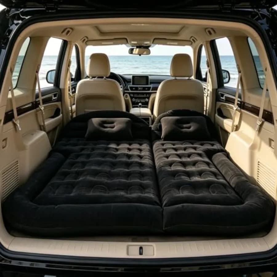 Materasso Gonfiabile per SUV, Letto da Viaggio e Campeggio Rinforzato con 2 Cuscini e Pompa d'Aria, Letto Gonfiabile Portatile per Auto
