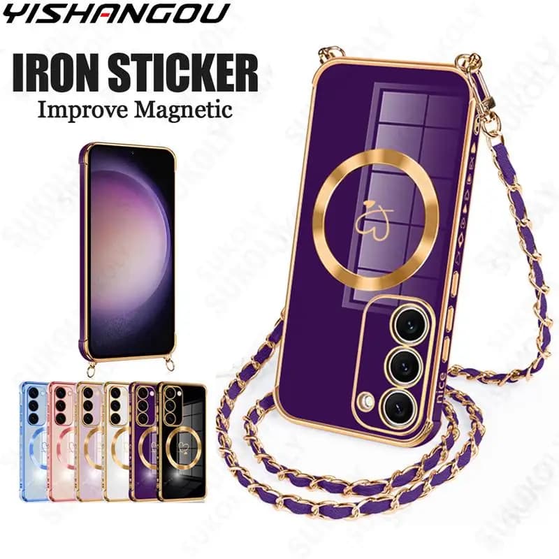 Custodia a tracolla con cordino per Samsung Galaxy S26 S23 S24 S25 Ultra S21 S23 S24 FE, compatibile con ricarica magnetica MagSafe, cover morbida per telefono