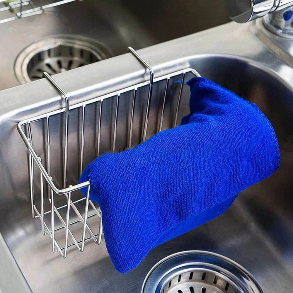 Cestino Portaspugne in Acciaio Inox Durevole, Portaoggetti per Cucina, Scolapiatti per Lavello