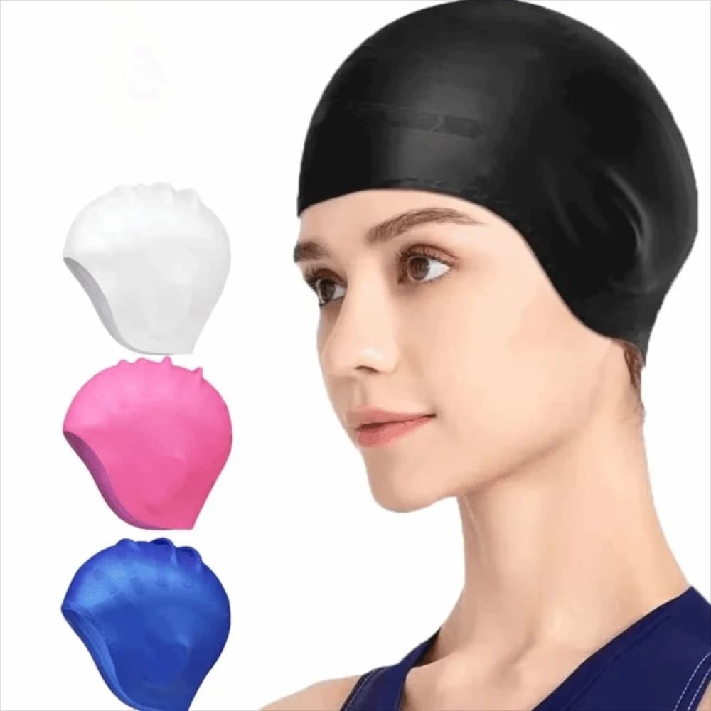 Durable Ear Pockets Silicone Swim Cap High Elasticity Waterproof Swimming Cap Non-slip Large Size Swim Hat Adults