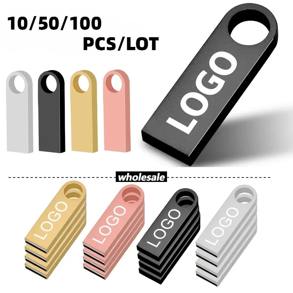 Chiavetta USB in Metallo Personalizzabile con Logo Gratuito, 10/50/100 Pezzi/Lotto, 64GB 32GB 8GB 4GB, Memoria USB Stick Pen Drive 128MB 512MB Pendrive 2.0