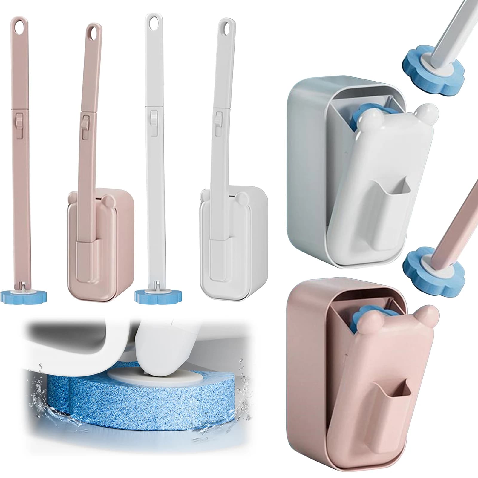 Wall toilet brush with 36 spare heads and support, bathroom cleaning accessories