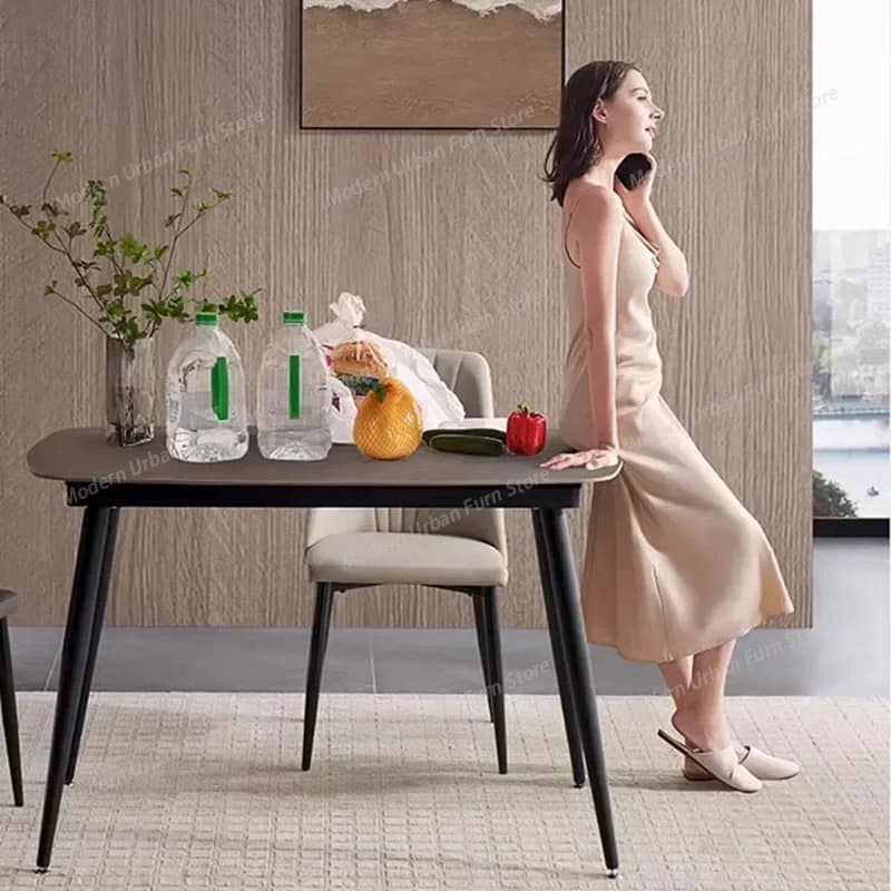 Tavolo da Pranzo in Legno e Vinile Moderno Estensibile con Gambe in Metallo Stile Industriale, Mobili per la Casa