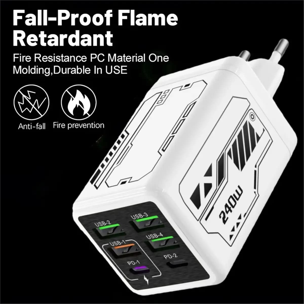 Caricatore USB A32M 240W a 6 Porte, Adattatore da Muro per Ricarica Rapida PD, Caricatore da Viaggio per Smartphone con Quick Charge 3.0 - Spina EU A