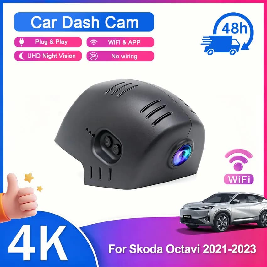 Plug and Play WIFI 4K Car DVR Dual Video Recorder,Night Vision Loop recording Dash Cam For Skoda Octavia 2021 2022 2023 2024