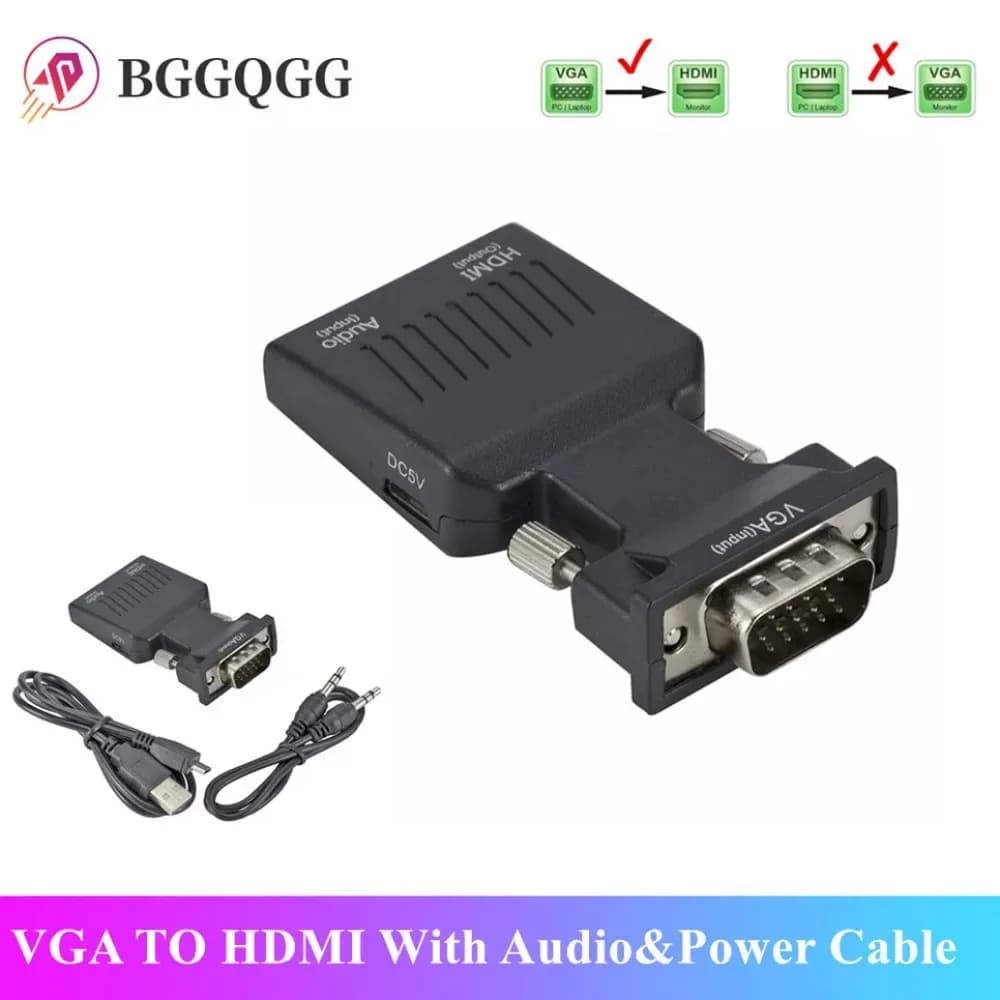 BGG VGA male HDMI female convertor with audio adapter cables 720/1080P for Monitor HDTV projector PC Laptop TV VGA to HDMI