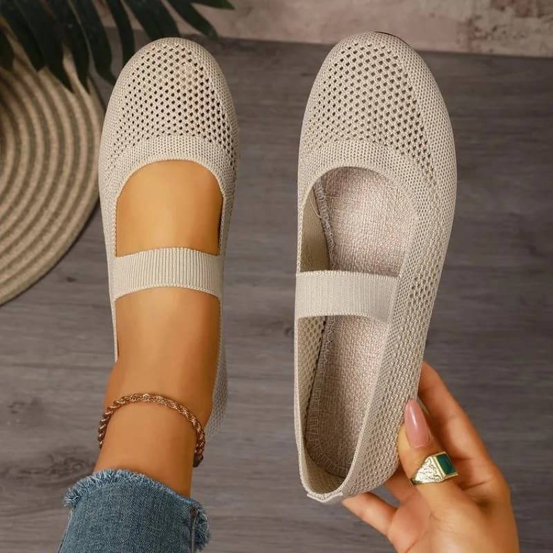 Scarpe Mary Jane da Donna con Tomaia in Maglia, Cinturino Elastico, Traspiranti, Punta Rotonda, Leggere, Flessibili, Suola Morbida e Resistente