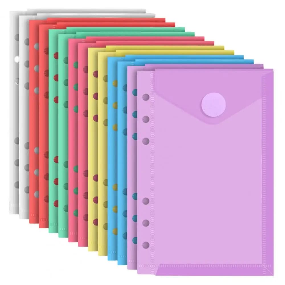 File Pocket Poly Envelope Binders with Hook Loop Closure Plastic Document File Folders with Label Pocket Reusable Closure for A4