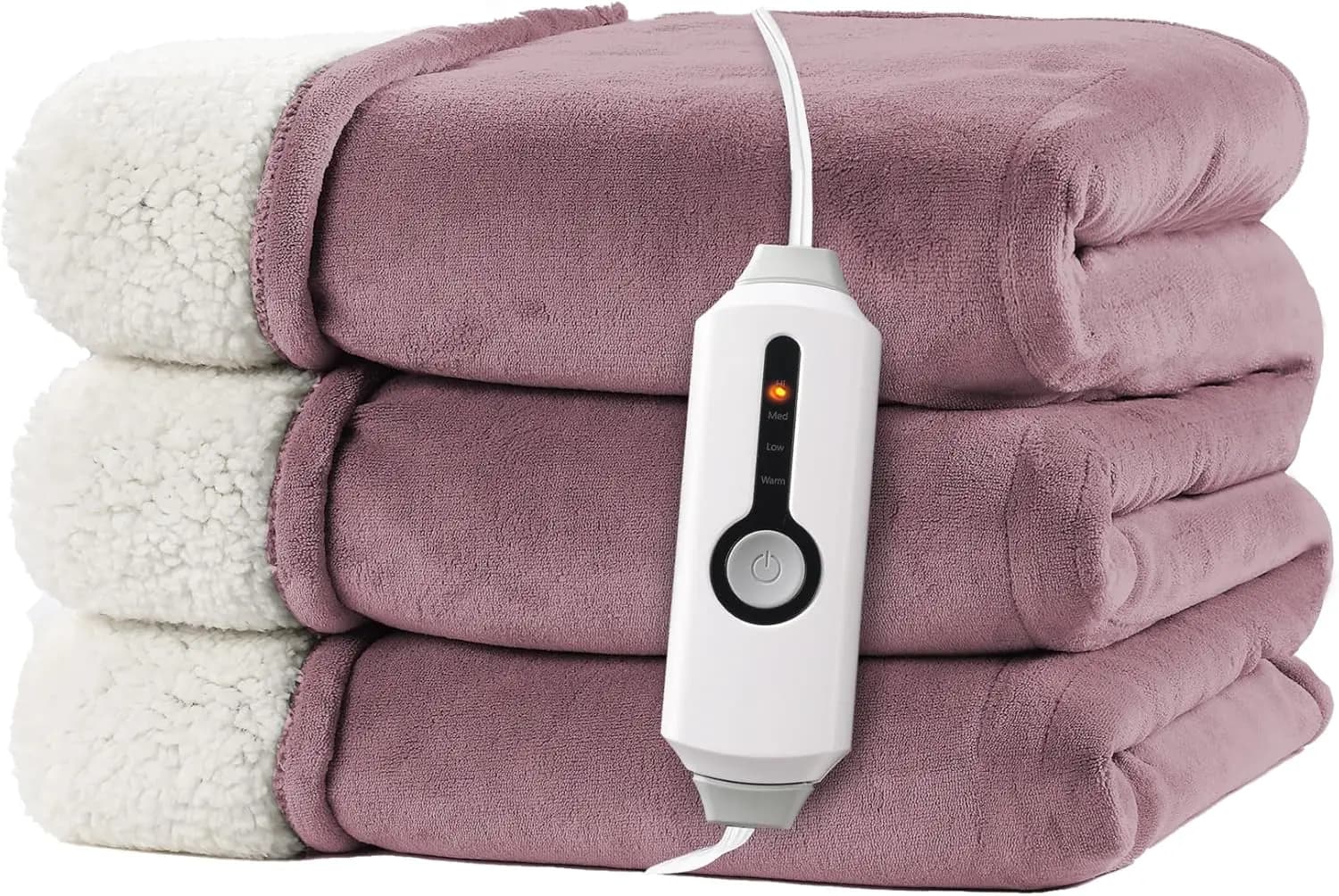 Coperta riscaldata elettrica a grandezza naturale con tessuto bifacciale, 4 impostazioni di calore e spegnimento automatico