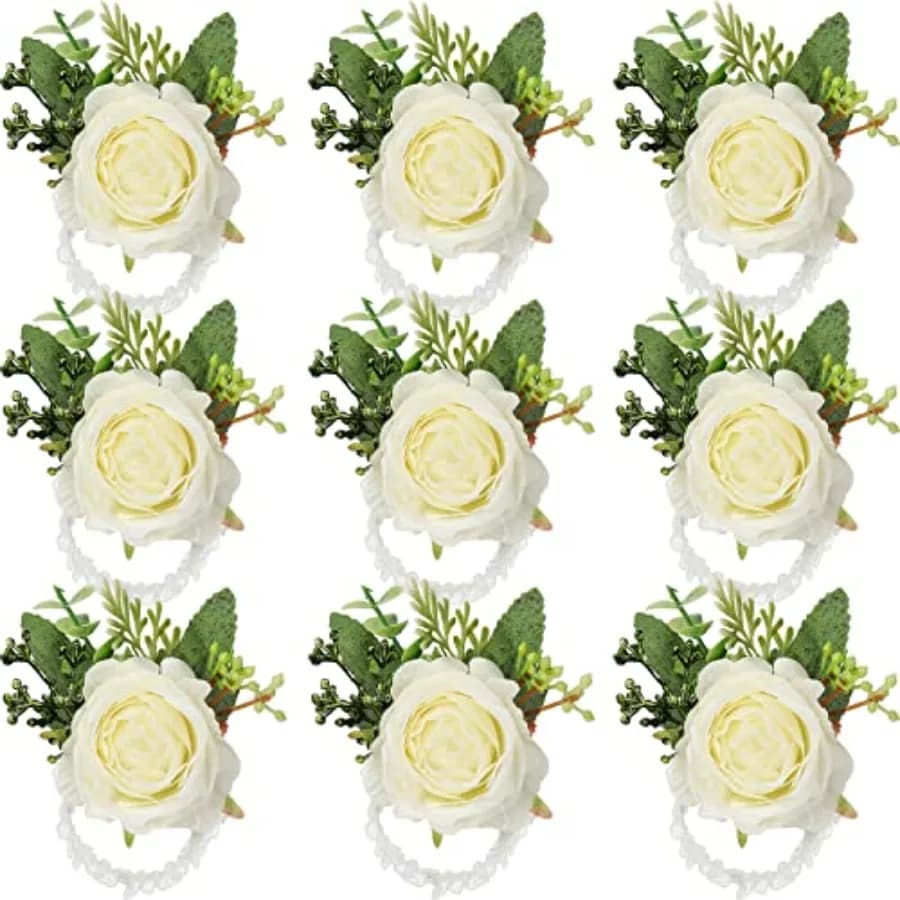 12 Pcs Rose Wrist Corsage Bracelets Wedding Bridal Wrist Artificial Flower Wristband Flower Hand Decor for Bride Bridesmaid Hom
