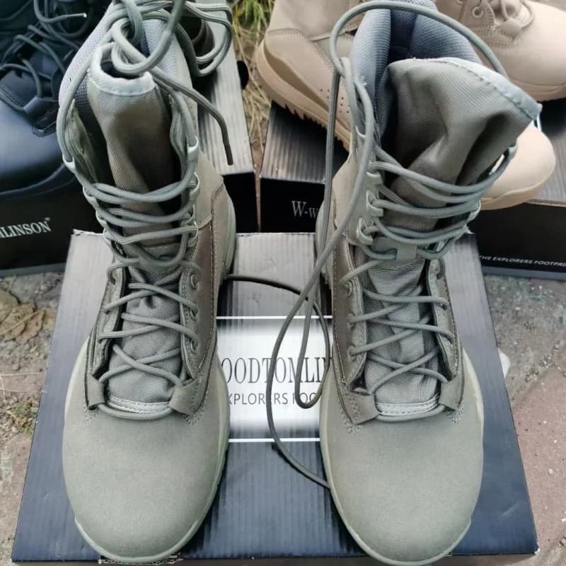 Unisex High‑Top Tactical Combat Boots PU Round Toe Lace‑Up Wear‑Resistant Outdoor Hiking Training Military Work Boots EU 38‑46