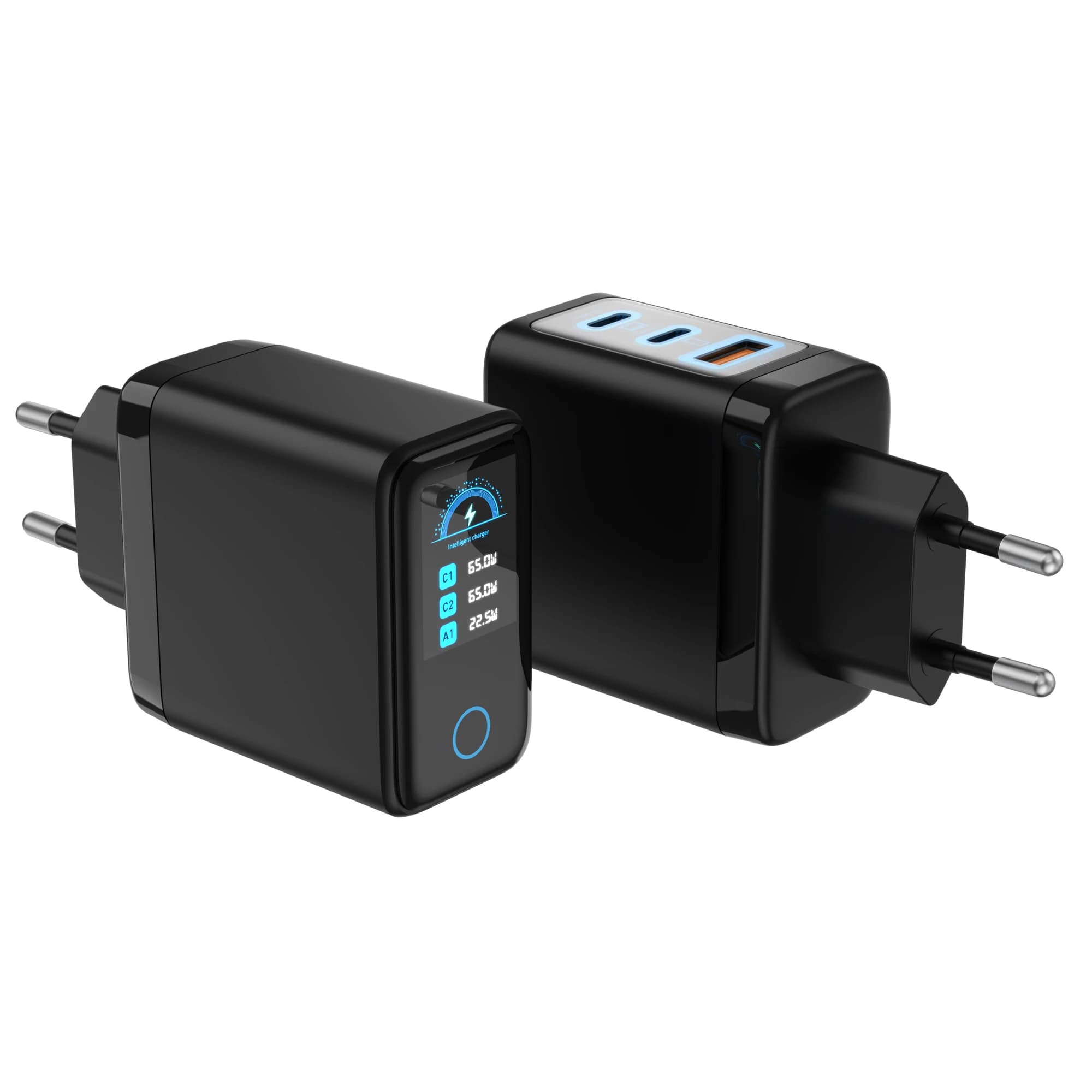 GaN 67W Ai Display Charger PD 3.0 Type C 3 ports USB Wall Charger for iPhone 17 16 15 Pro Max Fast Charge Laptop 65W Charger