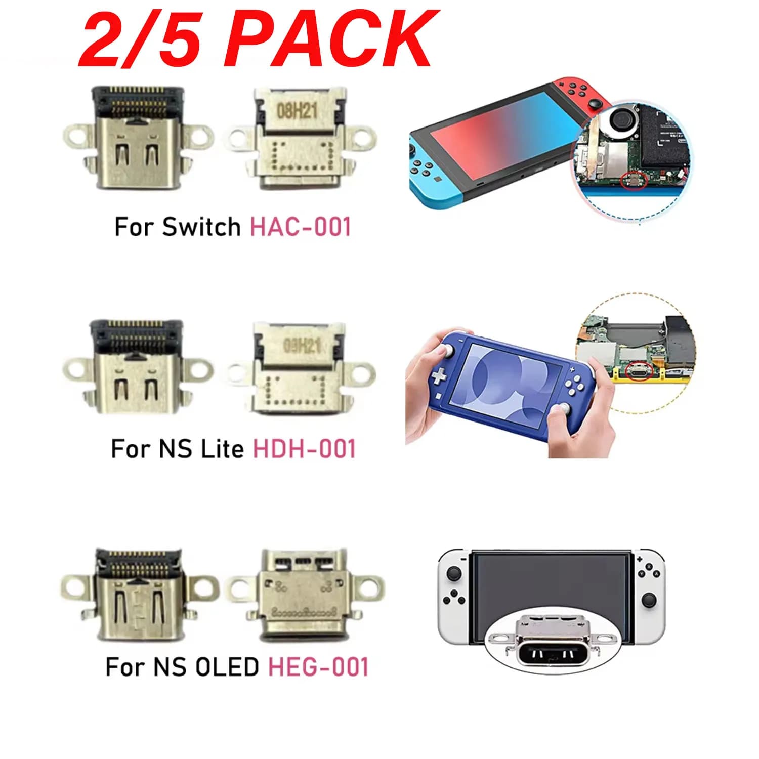 2/5/10 Pezzi Porta di Ricarica USB Type-C, Connettore di Alimentazione per Console di Gioco Nintendo Switch NS Lite NS OLED