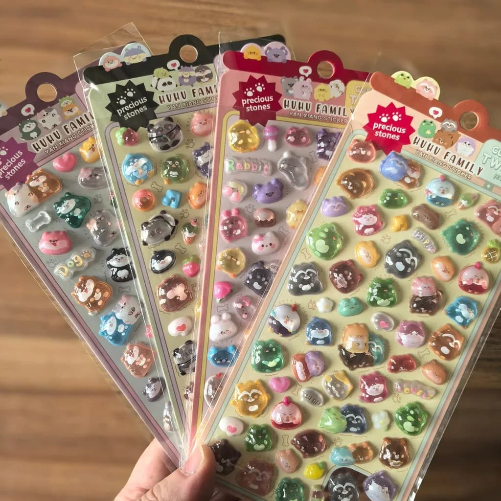 4 adesivi kawaii con animali dei cartoni animati in rilievo 3D - Decorazioni fai da te per bambini per telefoni, tablet, astucci e zaini Papery Pop Store