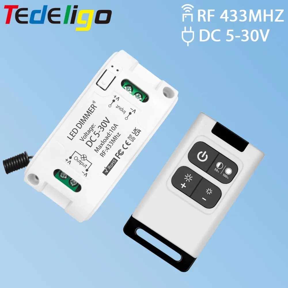 Interruttore di telecomando dimmer luce 433 mhz DC 5 V-30 V 10A Regolatore di luminosità regolabile per ventola di scarico motore luce di striscia LED