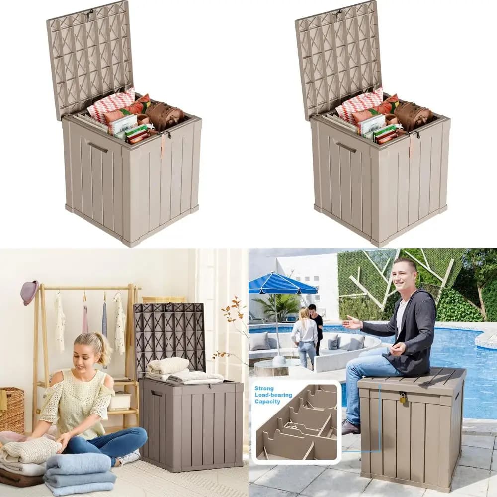 Cassetta Portaoggetti da Esterno Impermeabile in Resina, con Serratura, 50 Galloni, Grigia - Ideale per Cuscini da Patio, Attrezzi da Giardino, Accessori per Piscina