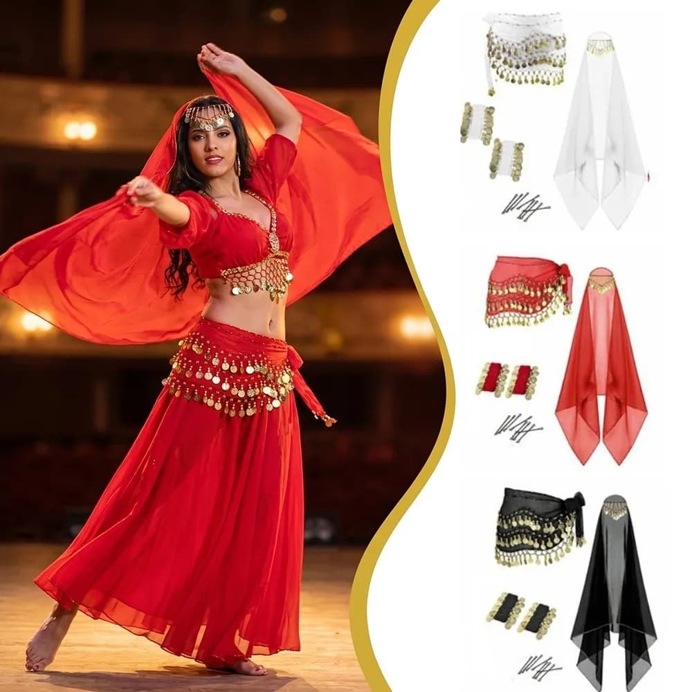 Detachable Headpiece Women's Belly Dance Outfits Veil Accessories Head Scarf Belly Dancer Outfit Bracelet Cuffs
