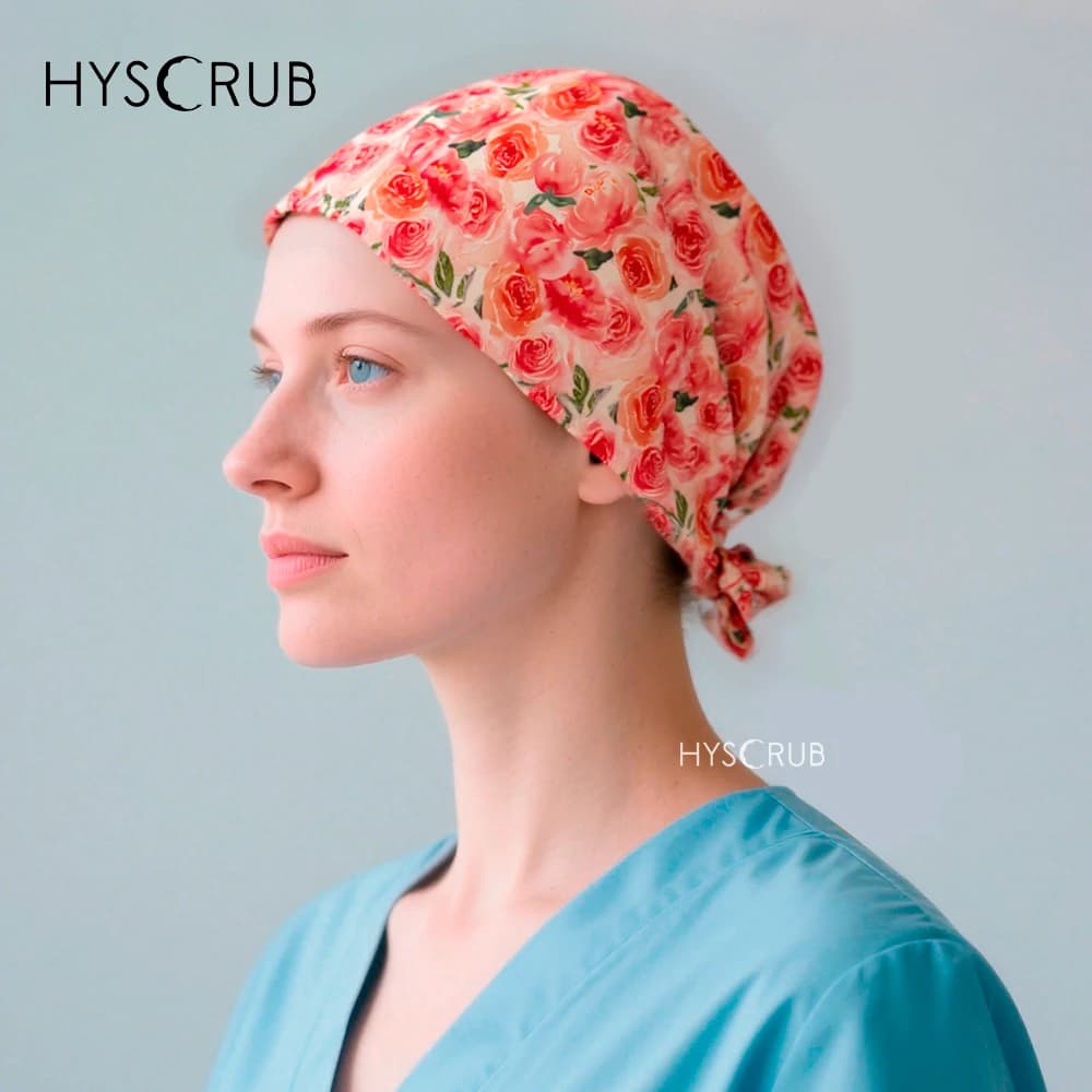 Copri testa con cappuccio per scrub con stampa rosa rosa per medici e infermieri, abbigliamento da lavoro per cliniche e ospedali