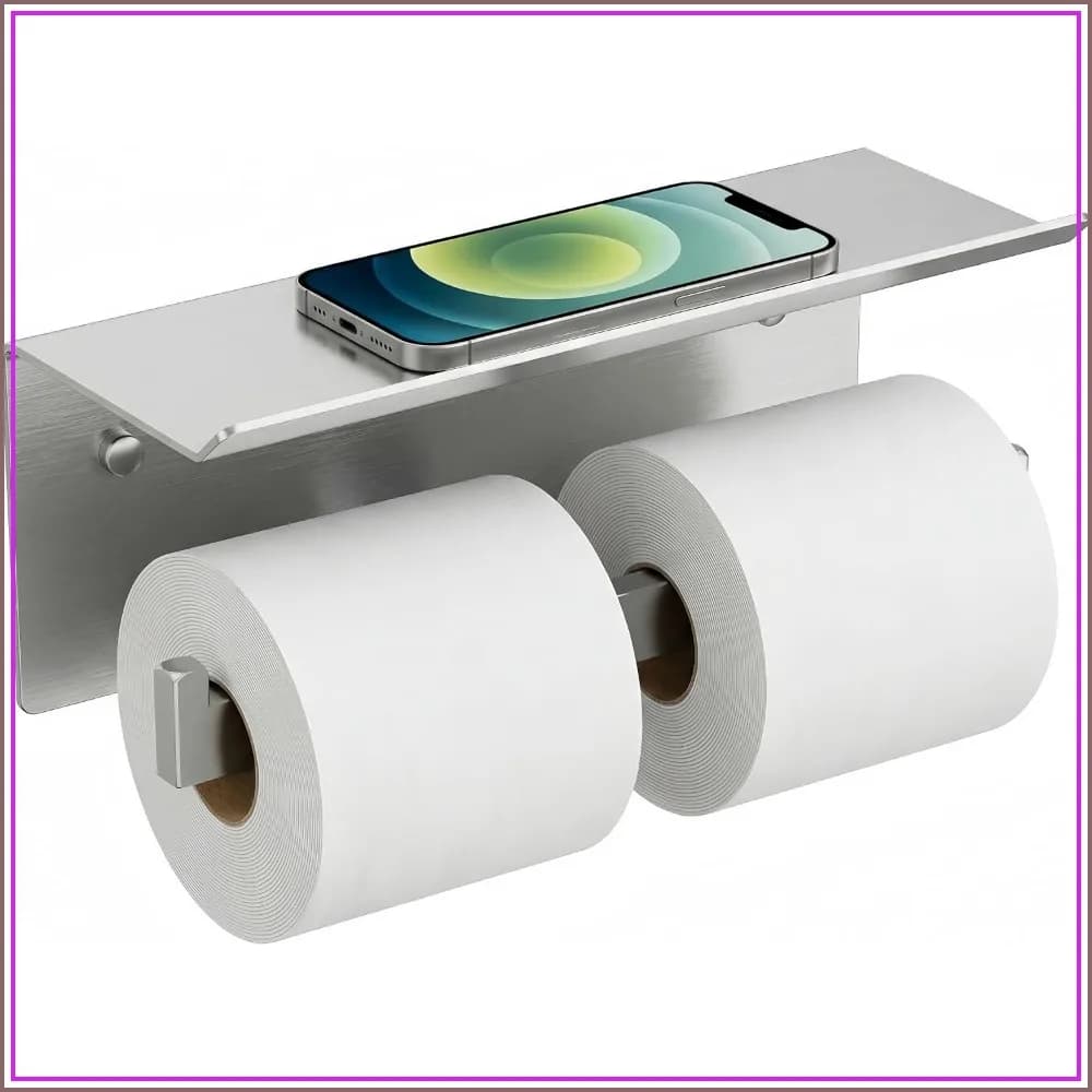 Double Toilet Paper Holder with Shelf, 304 Stainless Steel Wall Mount, Brushed Nickel, for Home & Commercial Use