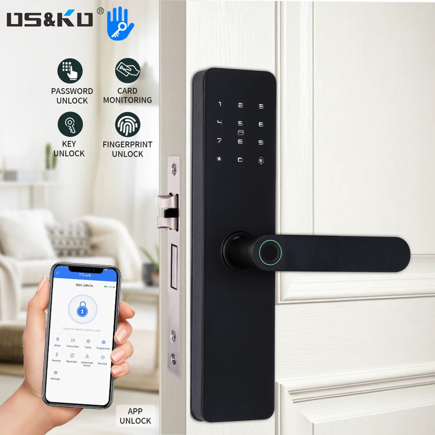 Intelligent Smart Home Digital Lock ttlock app Access Door Lock Fingerprint Password Card Key Office Apartment wooden door lock