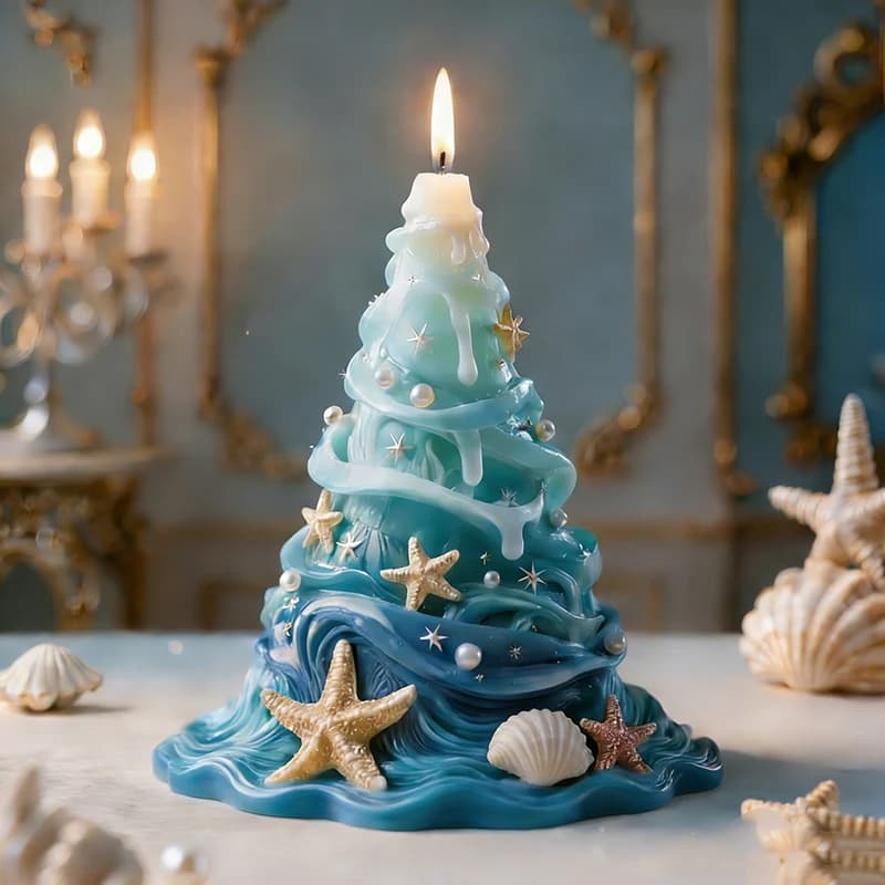 Stampo in Silicone per Candele e Aromaterapia a Tema Oceano, con Decorazioni in Rilievo di Stelle Marine, Conchiglie e Onde