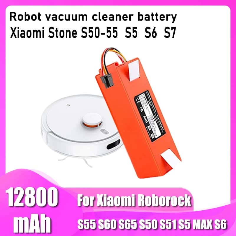 14.4V 5200mAh -12800mAh, for Xiaomi Roborock S55 S60 S65 S50 S51 S5 1S 1ST MAX S6 robot vacuum cleaner battery pack replacement