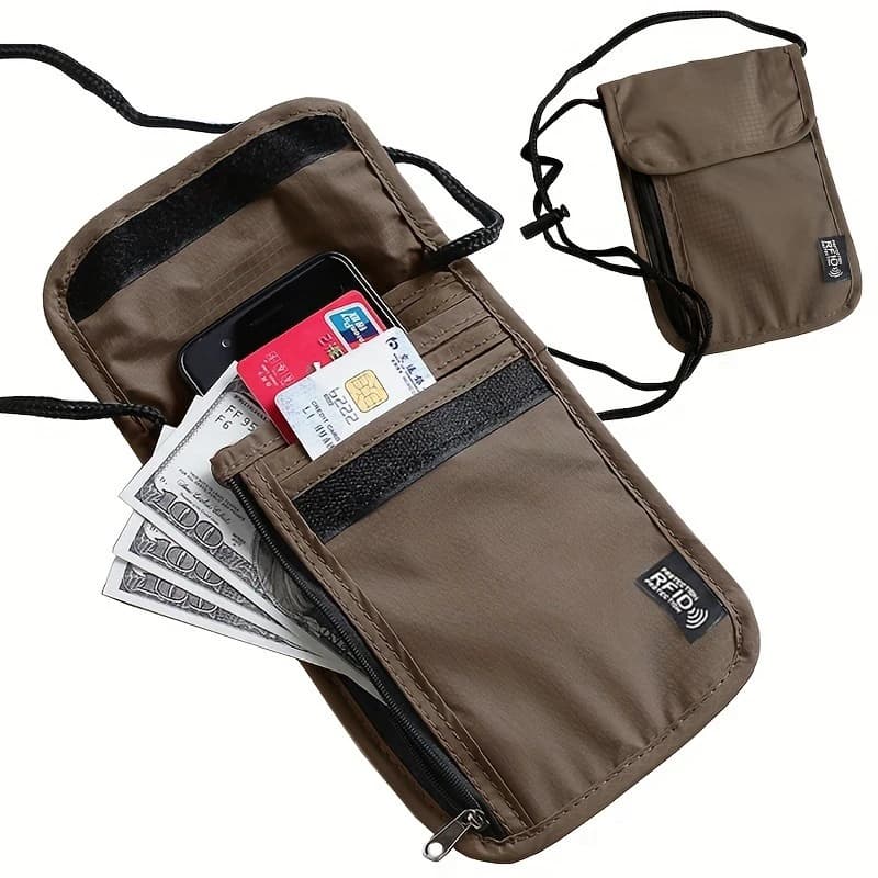 Borsa Portadocumenti RFID in Nylon, Portafoglio da Collo per Viaggi, Porta Carte e Passaporto, Custodia Antifurto