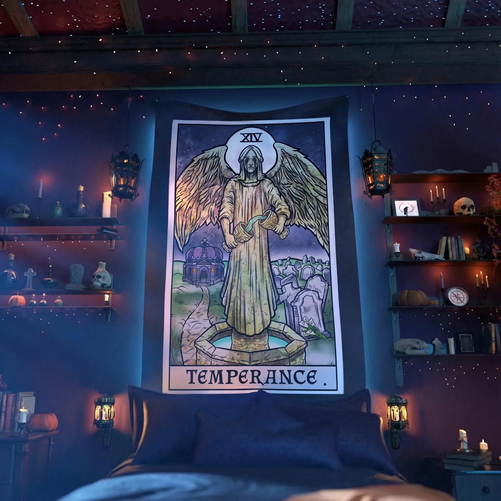 VIKAMA Tappeto Murale Tarocchi Temperanza Gotico Scuro Decorazione da Parete per Soggiorno Sala Meditazione Stanza a Tema Misterioso