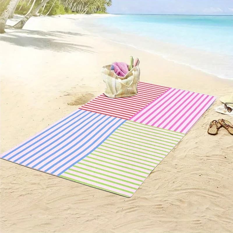 Asciugamano da spiaggia Strisce colorate Modello stampato Protezione solare Antivento Adatto per piscina Coperta da viaggio da campeggio