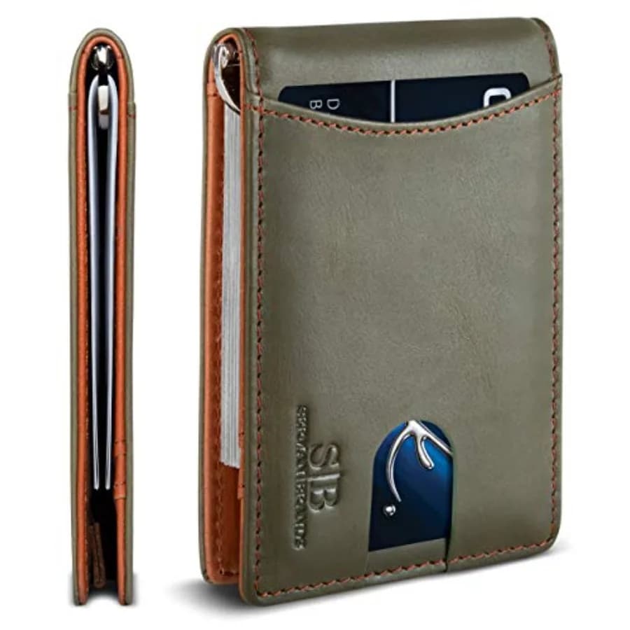 SERMAN BRANDS RFID Blocking Slim Bifold Genuine Leather Minimalist Front Pocket Wallets for Men with Money Clip Thin Gift