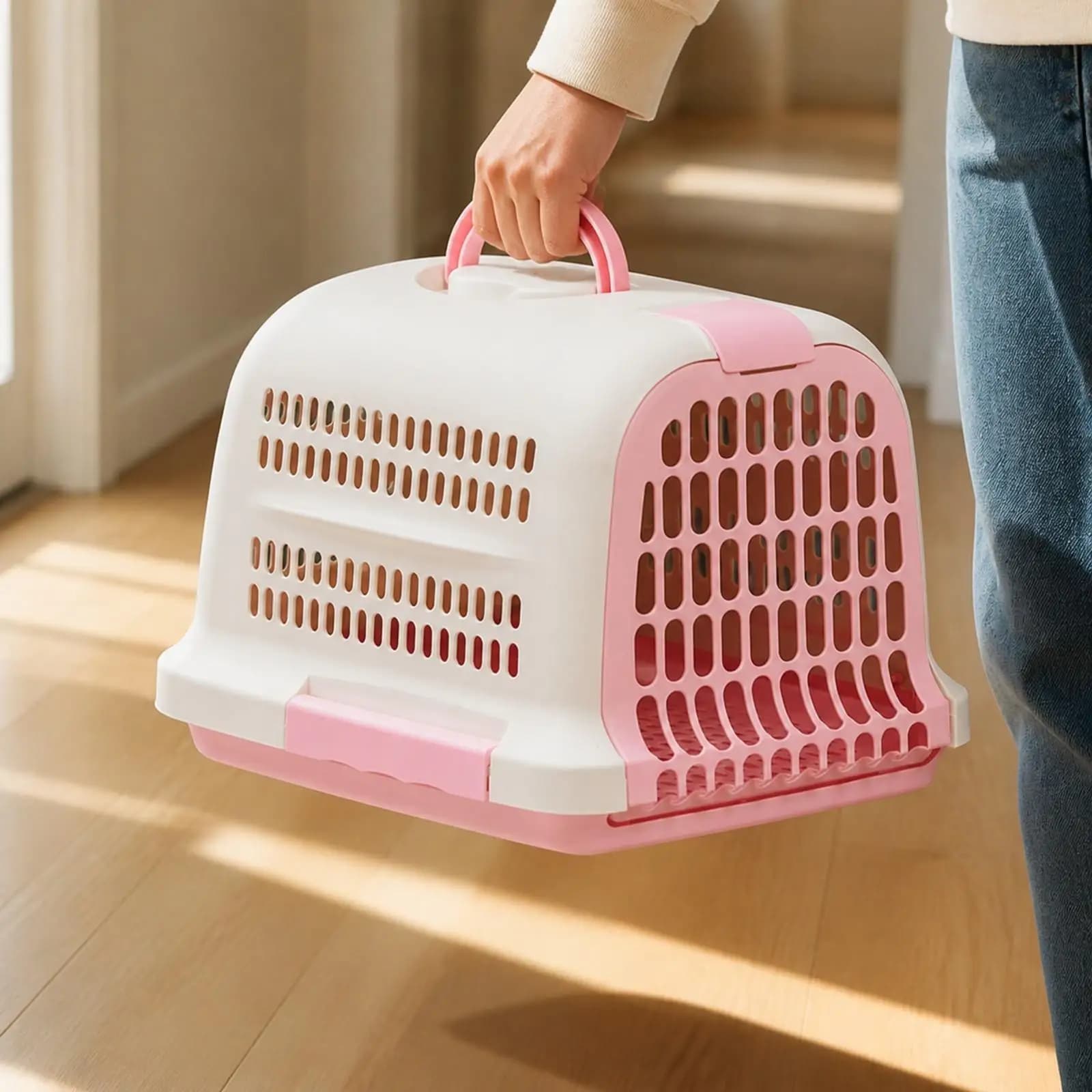 Hard Shell Cat Carrier for Small Pets with Ventilated Panels Top Grip Handle and Stable Enclosure for Moving