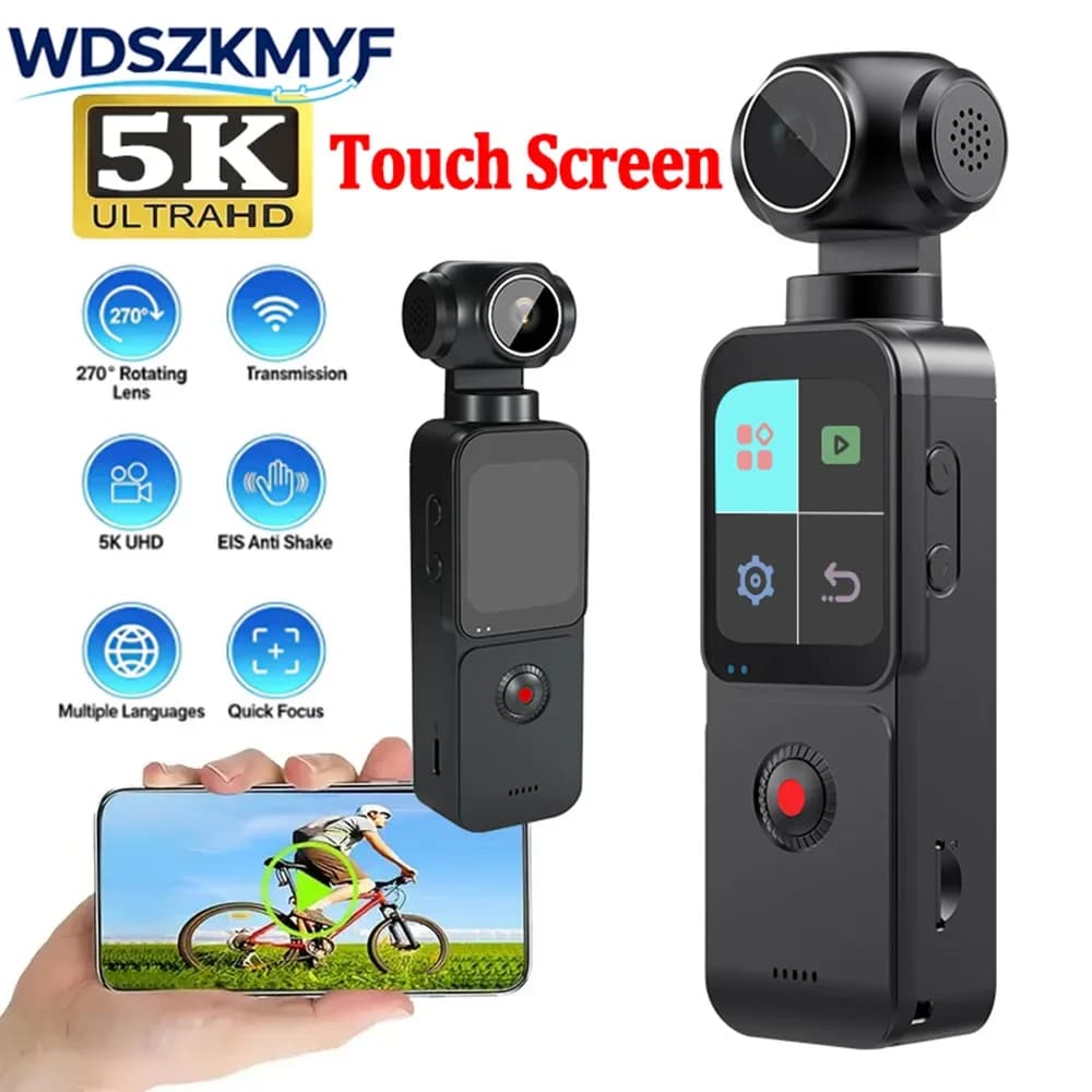 5K Action Camera EIS Anti Shak Pocket Camera Touch Screen 270° Rotatable Lens Cam Outdoor Portable Sports Video Camera