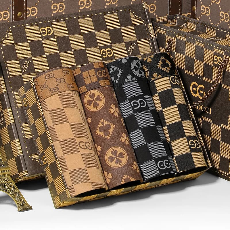 Boxer intimo confortevole e traspirante in viscosa stile lusso da uomo con confezione regalo da 4 pezzi