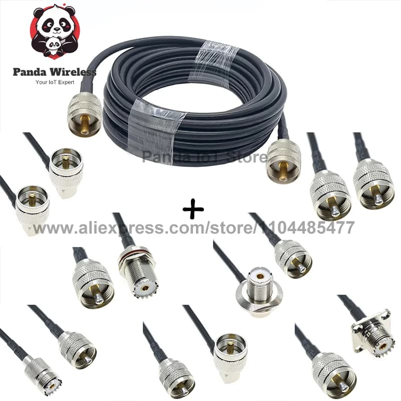 RG58 UHF a UHF PL259 SO239 Maschio Femmina Spina Jack Ad Angolo Retto Crimpare Connettore Coassiale RF Auto WIFI antenna cavo coassiale di estensione