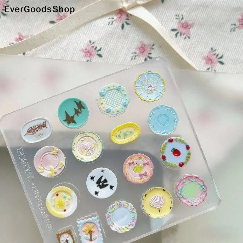 Nuovo Stampo per Nail Art a Forma di Mini Piatto, Modelli 3D in Rilievo per Manicure, Stampo in Silicone Trasparente per Nail Art