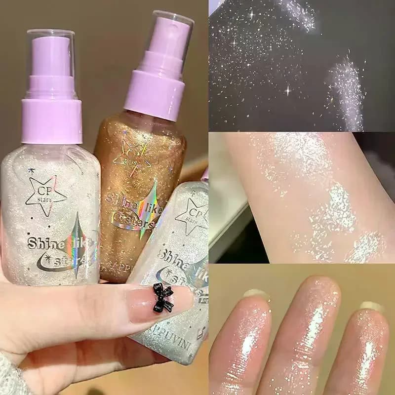 Cappuvini Spray Glitter Corpo Effetto Diamante Illuminante Liquido Champagne Bronzer Scintillante Cosmetico per Tutto il Corpo 65g