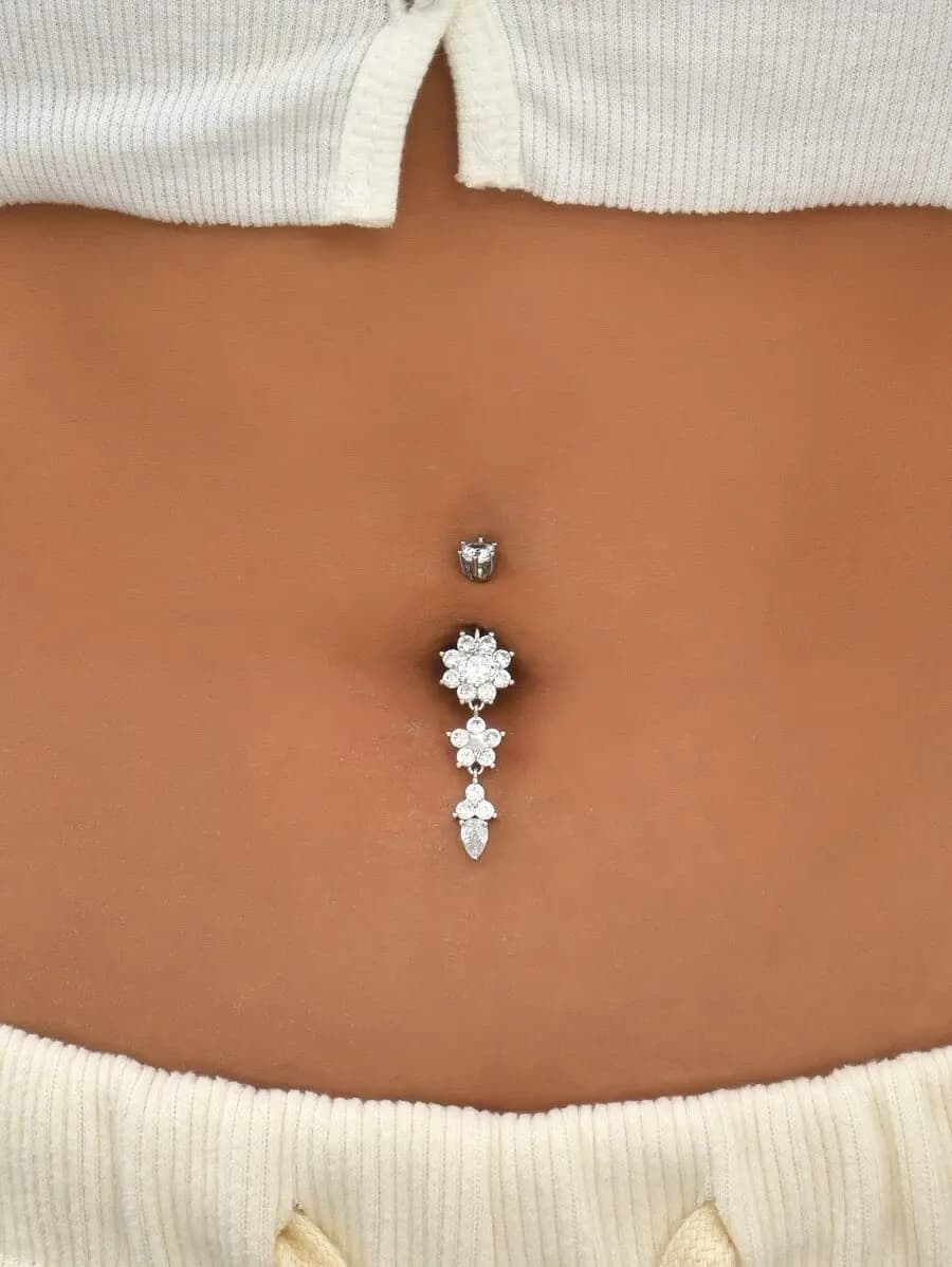 Elegante anello da pancia floreale con zirconi cubici per gioielli unisex punk con piercing sul corpo, regalo per la festa della mamma