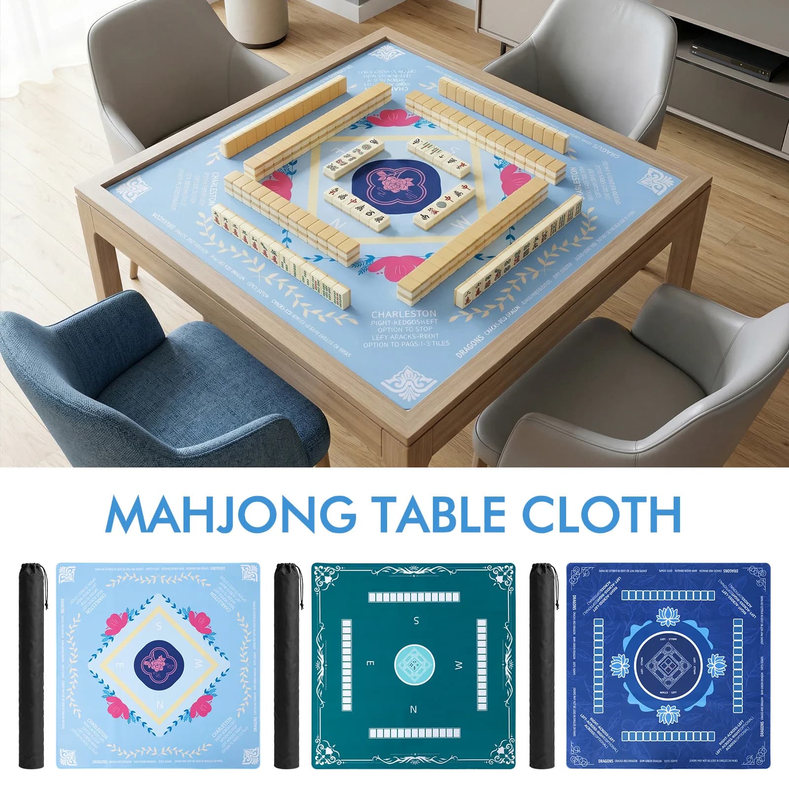 Tappetino per Mahjong 80x80cm, Antiscivolo in Gomma, Antirumore, per Giochi di Gruppo, Accessori per Intrattenimento