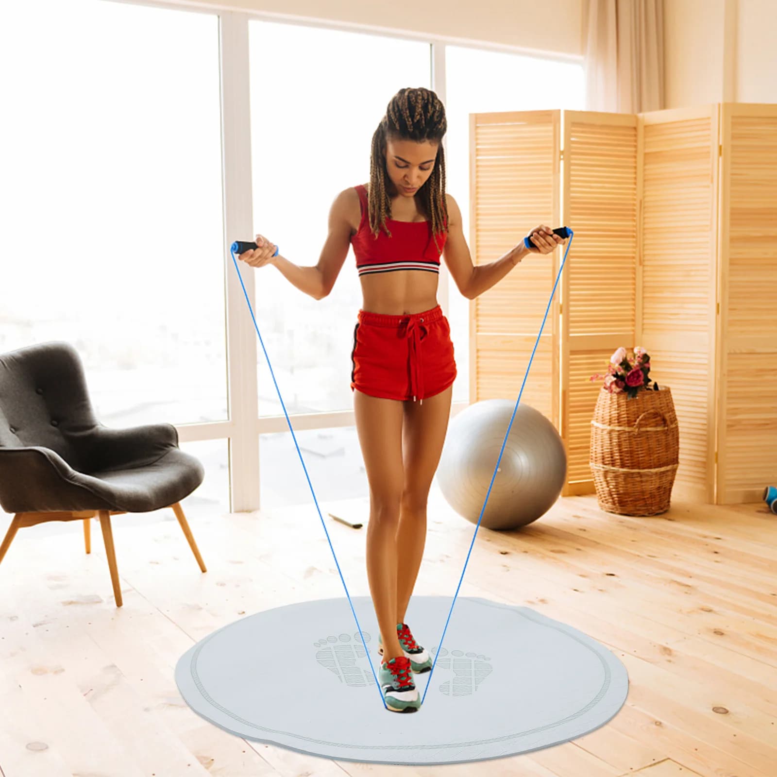 Jumping Mat Round Rope Bearing Fitness Supply Gymnastics Home Jumping Exercise