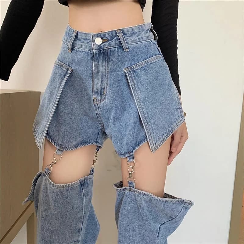 Jeans strappati a gamba dritta da donna per donna pantaloni a vita alta da donna Streetwear con foro allentato