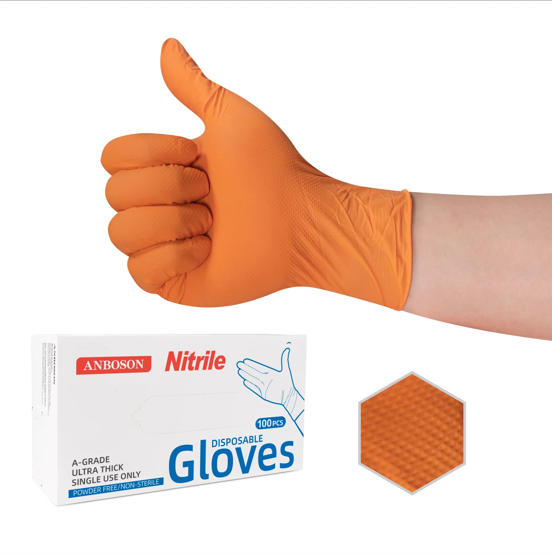 Powder Latex Free Orange Mechanical Diamond Nitrile Gloves For Auto Repair Landscape Gardening Woodworking