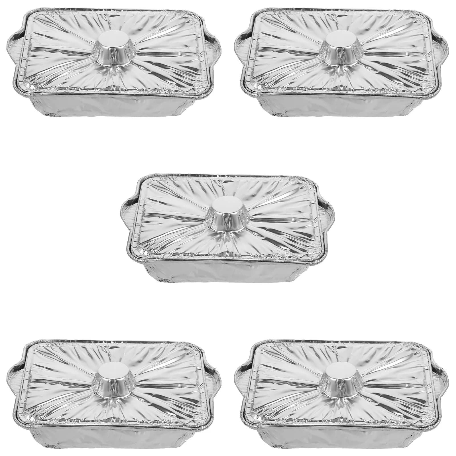 Set di 5 Contenitori in Alluminio Resistenti al Calore per Cucinare, Arrostire, Barbecue, Forno, Microonde, Friggitrice ad Aria