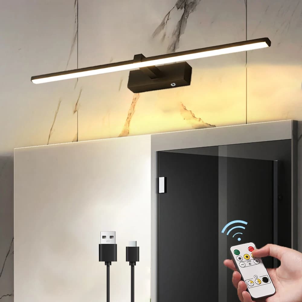 Lampada da parete minimalista a LED con ricarica con interruttore tattile, telecomando, camera da letto senza fili, specchio da bagno, faro, illuminazione per interni