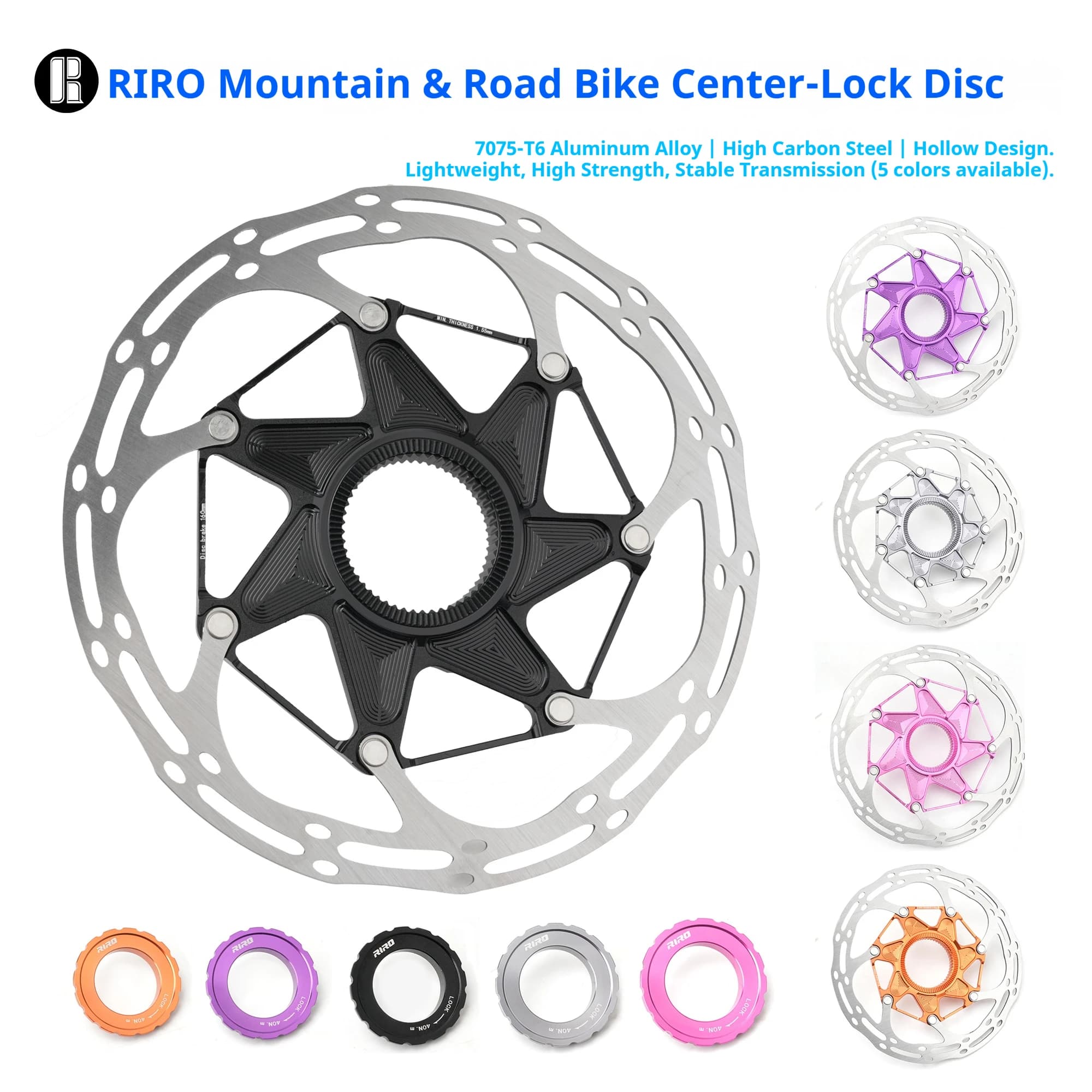 RIRO 1pc/2pc 140mm/160mm Ultra-Light Floating Centerlock Heat-Ventilated Disc Rotor for MTB & Road Bike, Cycling Accessories