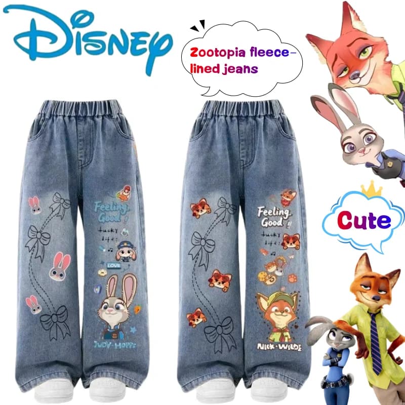 Zootopia Judy Hopps Nick Jeans wide lined fleece Creativity of high value Anime Cartoon Print Girl Sweet and Cute Shorts Straight Large Leg