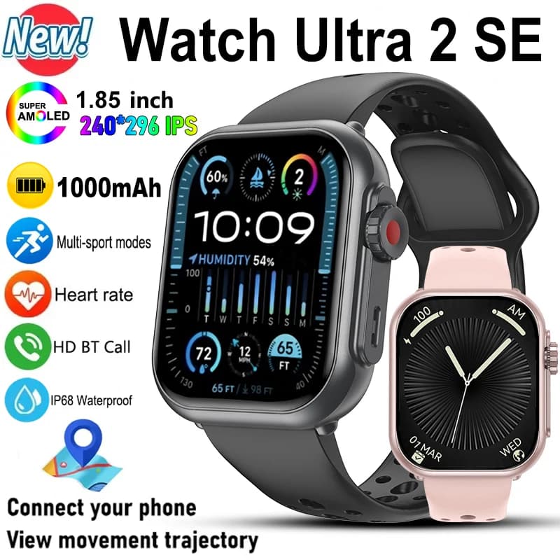 Astuto Della Vigilanza Ultra 2 SE Uomini Donne 1000mAh HD AMOLED Frequenza Cardiaca 100 + Sport Chiamata Bluetooth GPS Track Smartwatch Impermeabile Per Apple