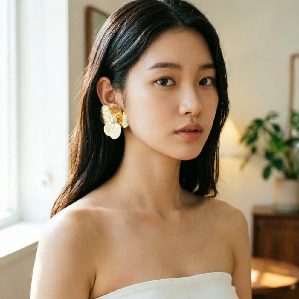 Nuovi Orecchini a Perno con Grande Fiore e Perla, Gioielli di Lusso in Stile Coreano per Donne, Accessori Regalo di Natale