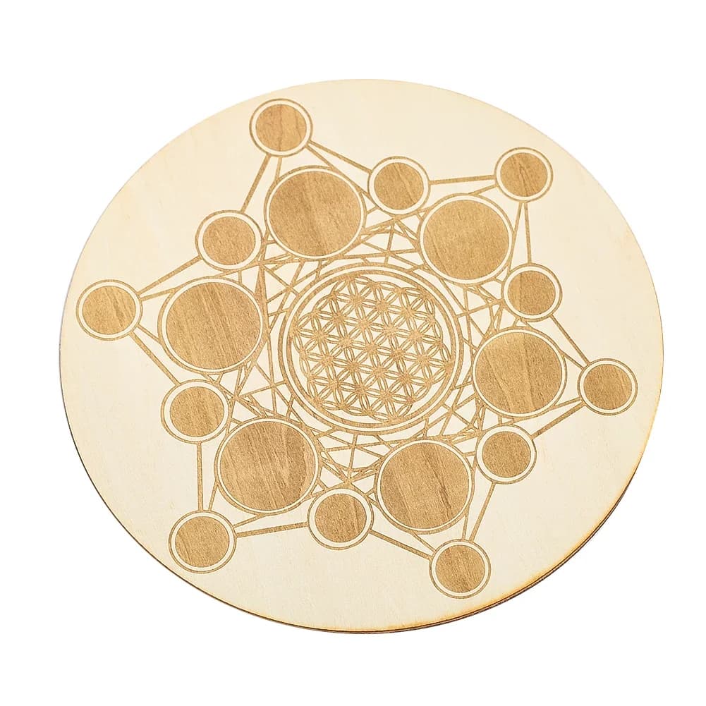 15cm Round Wood Laser Engraved Hexagram Tables Chakra Life Flower Crystal Energy Plate Patanjali Yoga Meditation Wiccan Puntelli