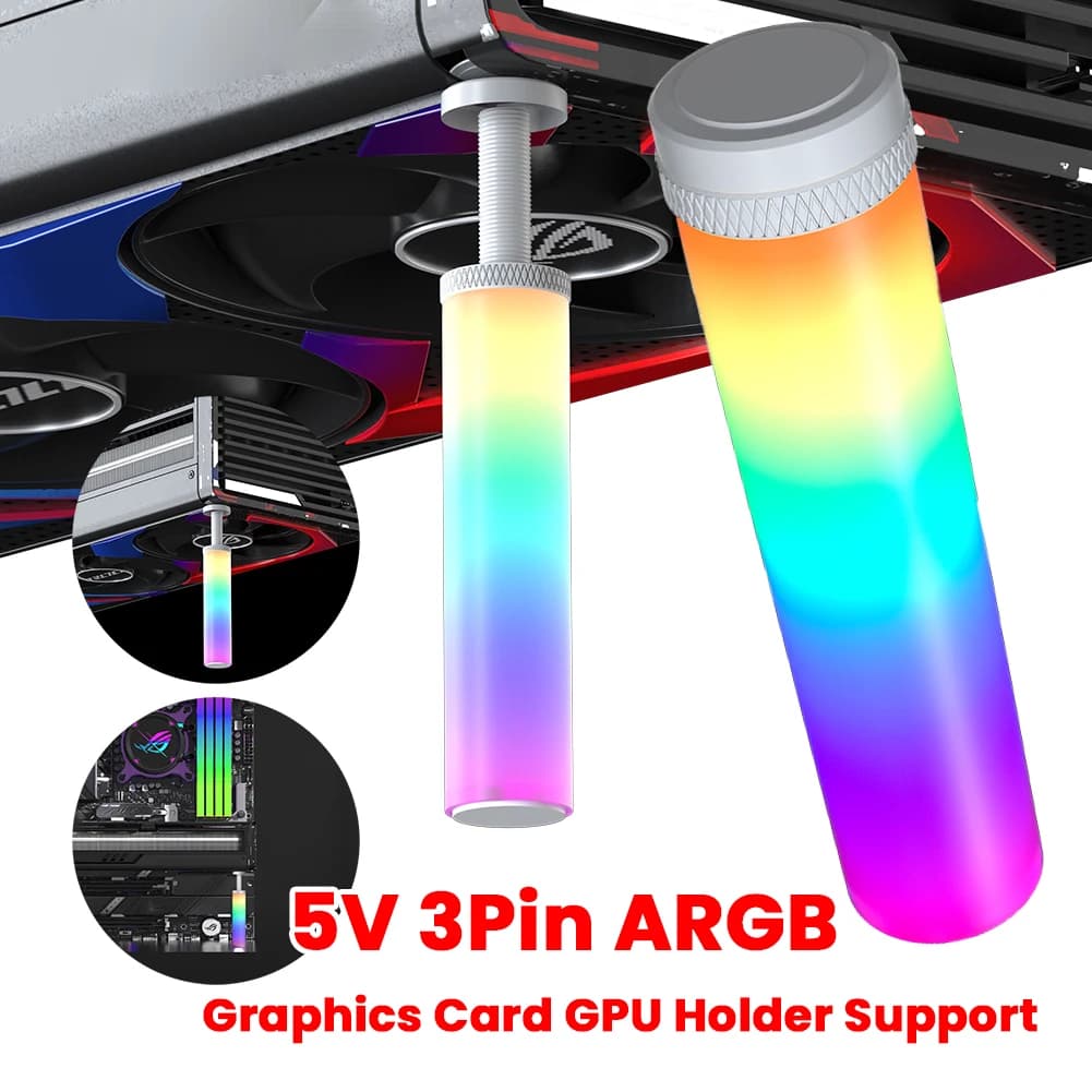 Supporto per scheda grafica ARGB da 5 V a 3 pin, staffa di supporto GPU telescopica rotante regolabile, base magnetica in lega di alluminio per ATX/MATX/ITX